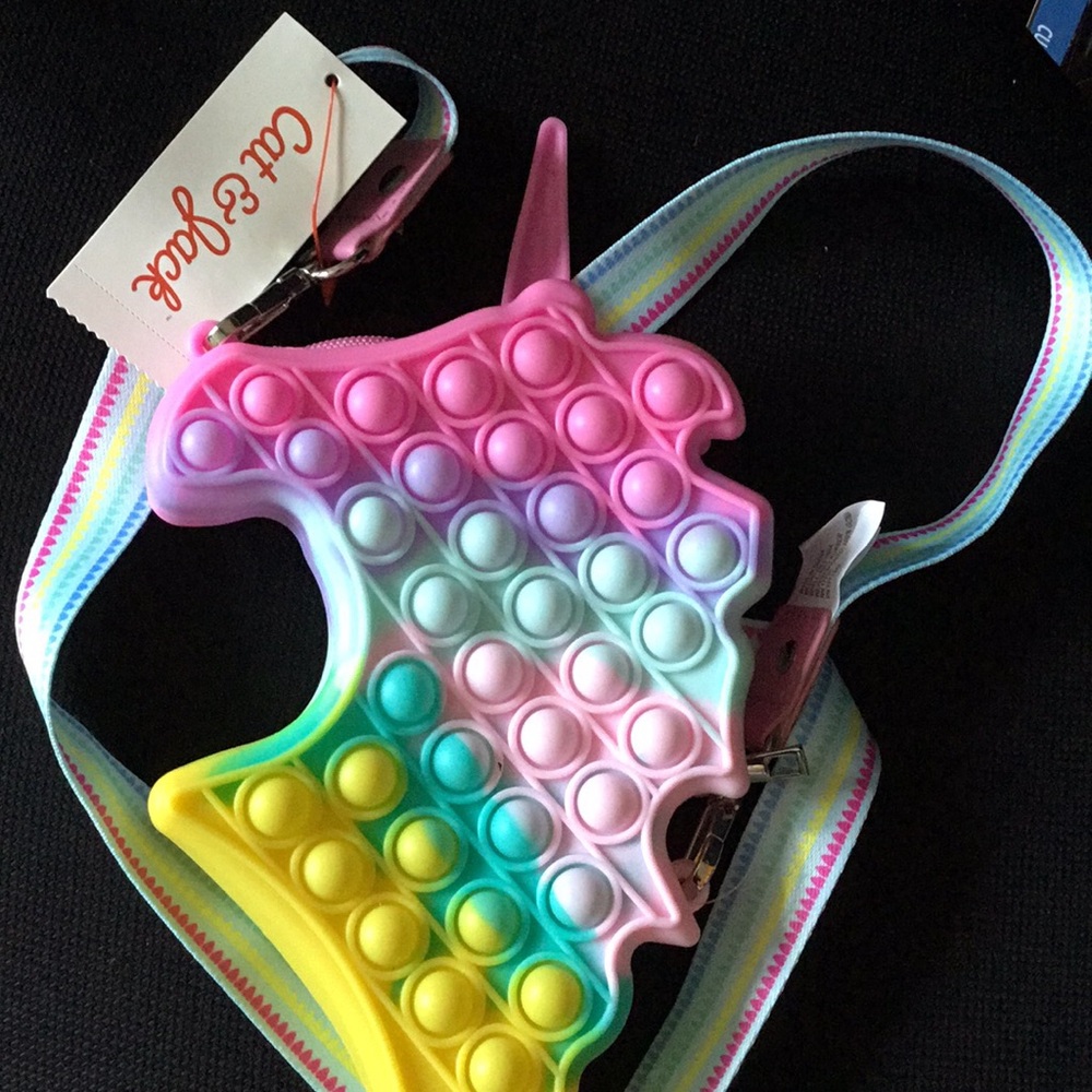 Cat & Jack Rainbow Unicorn Pop-It Crossbody Bag - Pink, Yellow, Blue, Green